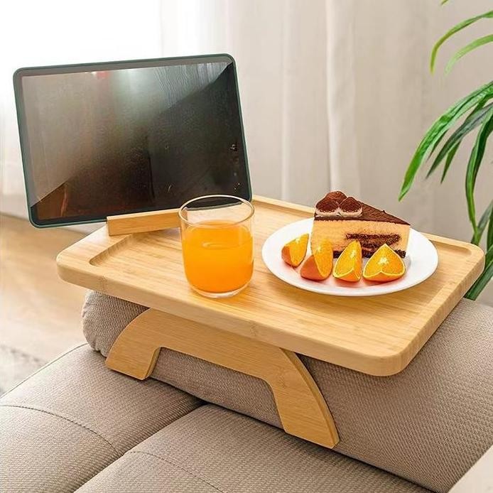 

Terlaris Bamboo Sofa Tray Table, Clip On Side Table Couch Arm With Phone Holder