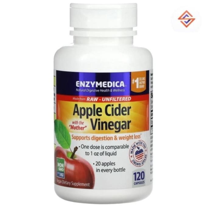

Enzymedica Apple Cider Vinegar With The Mother 120 Caps Original Produk