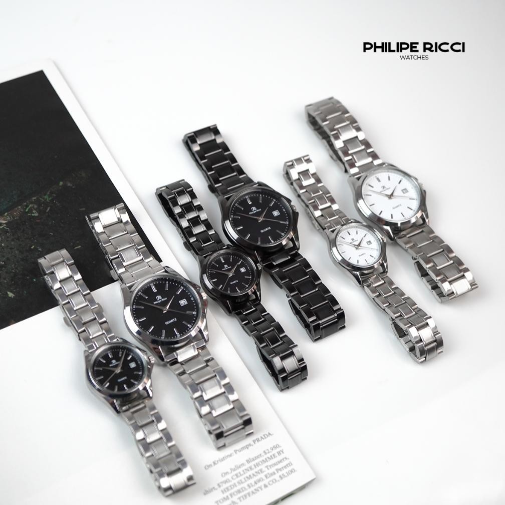 PHILIPE RICCI JAM TANGAN COUPLE RANTAI BESI PRIA WANITA TERBARU ELEGAN 7501 FREE BOX