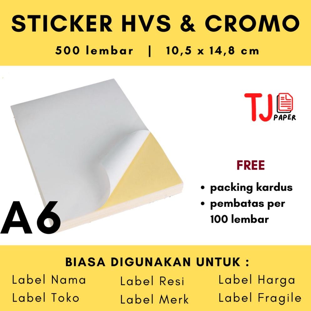 

KA (500 Lembar) Sticker HVS / Cromo - A6 - Lintec (Sticker Doff / Resi / Print Resi / Sticker Glossy)