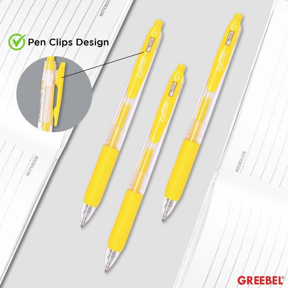 

GREEBEL PULPEN GEL / Gel Pen Zircon GP-509 0.5 Kuning (12PCS/SET) / Ballpen Gel Ballpoint Bolpen Bolpoin Pena Gel