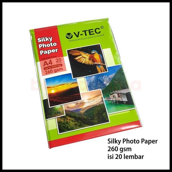 

Terlaris Kertas Foto Premium Silky Photo Paper A4 260Gsm 20Sheets V-Tec Good Quality