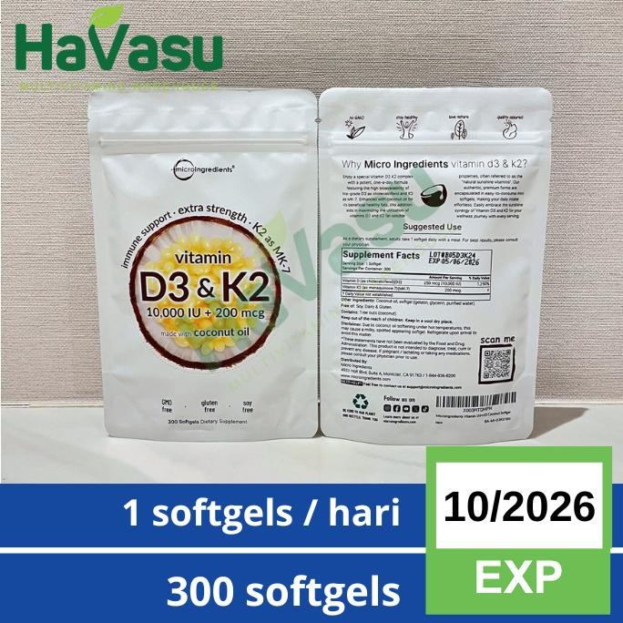 Micro Ingredients MicroIngredients Vitamin D3 10,000IU 10000IU K2 200mcg OR D3 50000IU K2 200mcg