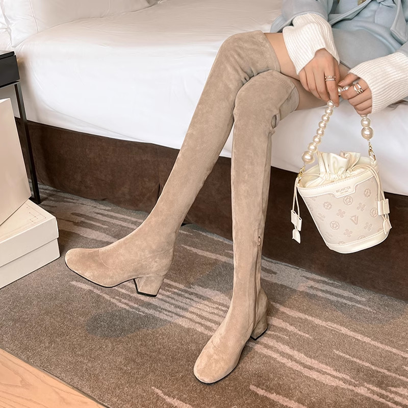 Women's boots: suede platform heels, zippered block heel over-the-knee boots