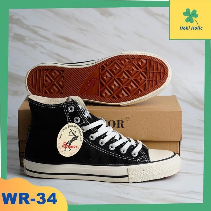 Warrior Sparta High Black White Sepatu Sneakers Warrior Original Sepatu Sekolah Hitam Putih Casual  