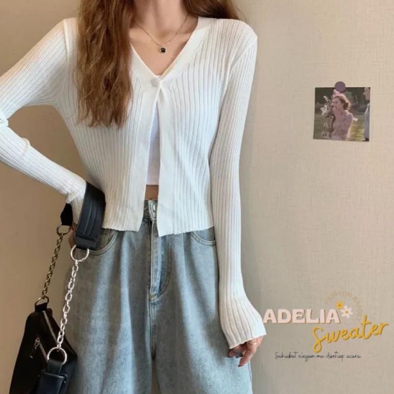 Vd08 Tre-57 Er-56 Yolla Knitted Crop Manja Cardy Cute Sweater Rajut Wanita Cardigan Lengan Panjang A