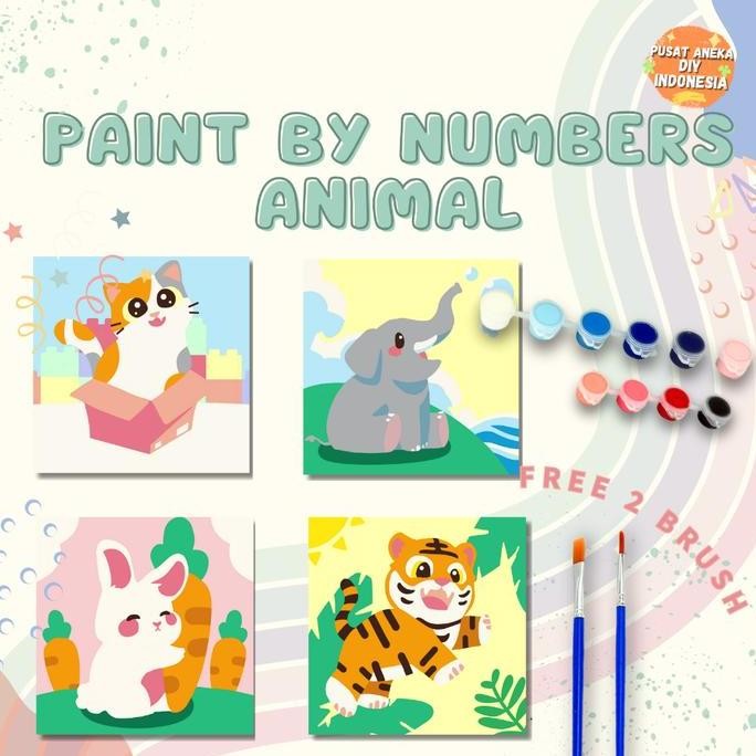 

ready !!! DIY Paint By Numbers Kit 1 Set Number Canvas Board | Kanvas Alat Lukis 20x20 With Frame Digital Painting Animal Hewan Binatang Lucu
