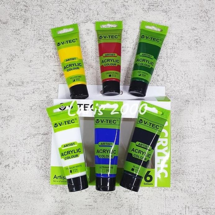 

ready !!! Cat Akrilik / Acrylic Paint V-tec 35ml Set 6 pcs warna primer