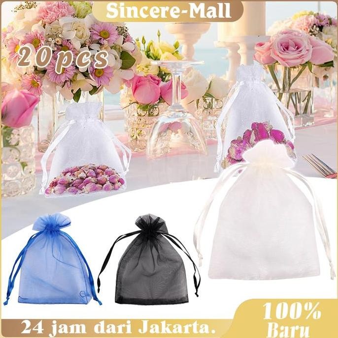 ready 20pcs Kantong Serut Organza Bag Kantong Permen Kantong Souvenir