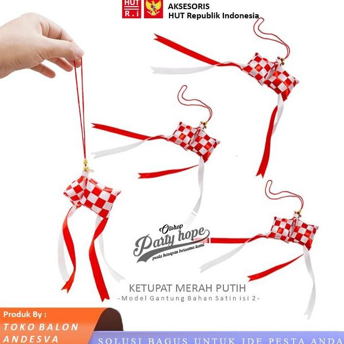 

[isi 12] hiasan ketupat gantung merah putih / ketupat gantung hiasan mobil / ketupat aksesoris hut ri / ketupat pita satin merah putih murah