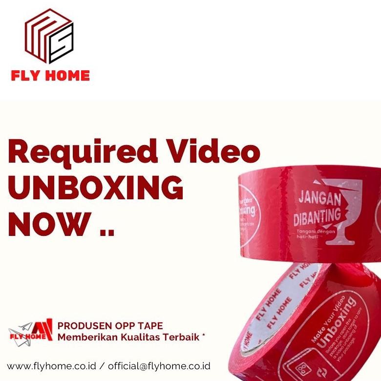

FLYHOME Lakban Fragile unboxing merah 100yard 2inci 45x100 yard 1 dus - 72Rolls printing segel