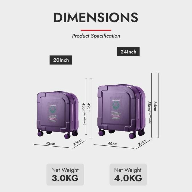 Roaming Koper L003 Cabin Size 20 Inch Dan Bagasi Size 24 Inch Tsa Lock 4 Roda 360 Rotasi Anti Maling