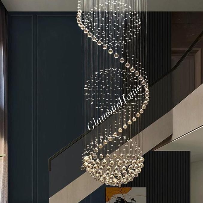Lampu Gantung Void Kristal Led Spiral / Lampu Plafon Tangga Kristal