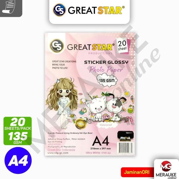 

Kertas Foto Great Star Glossy Sticker A4 135Gsm 20 Lembar Terbaru