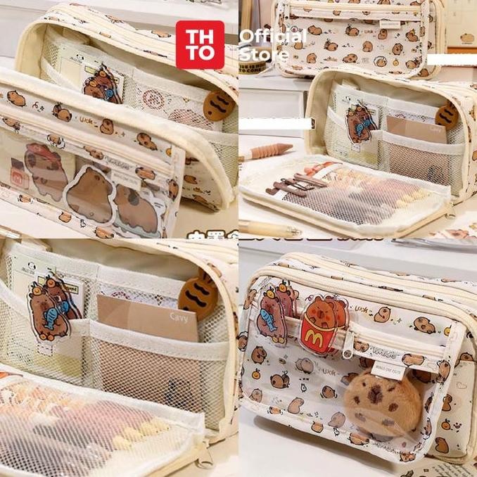 

THTO LAYER TAS TEMPAT PENSIL CASE POUCH ANAK SEKOLAH CAPYBARA TRANSPARAN PVC STATIONERY KANTOR A122
