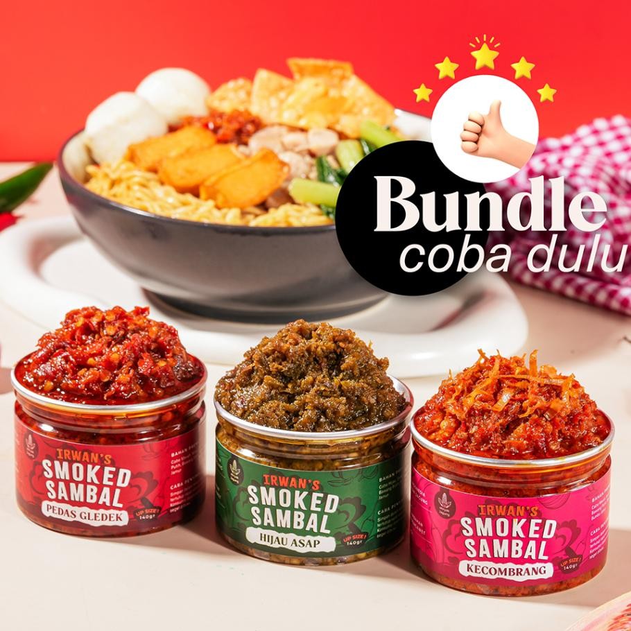 

Irwans Smoked Sambal Paket Hemat Bundle 3 Rasa Sambal Pedas Gledek Kecombrang Hijau