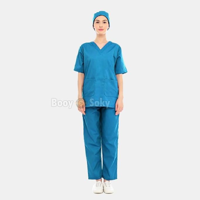 Tersedia Baju Jaga Ok Scrubs Seragam Oka Lengan Pendek / Pakaian Dinas Oka American Dril Warna Biru 