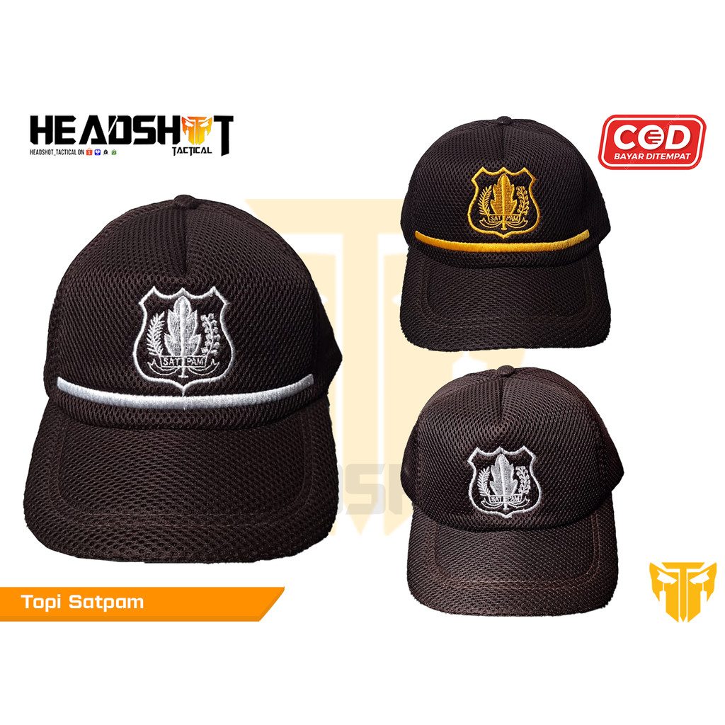 Topi Satpam Security Coklat Jaring - Topi Satpam Coklat Lis - Topi security Coklat Jaring - Topi Sat