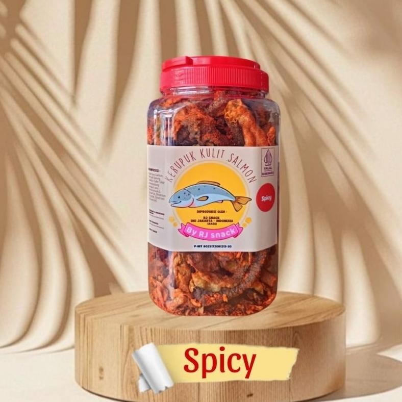 

PJ Kerupuk Kulit Ikan Salmon Rasa Spicy Toples Jumbo 250gr Cemilan Kriuk Sehat Murah