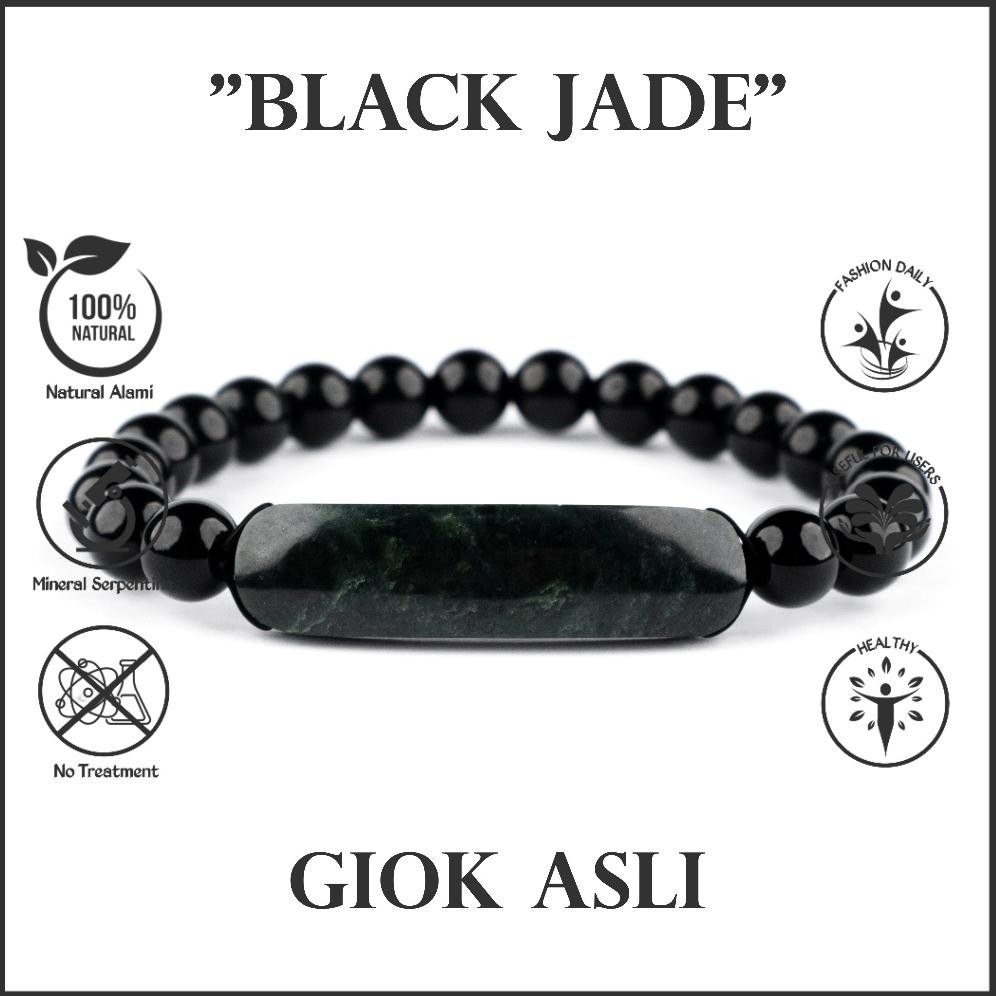 Gelang Giok Hitam Natural Black Jade Asli Original Pria Wanita AST