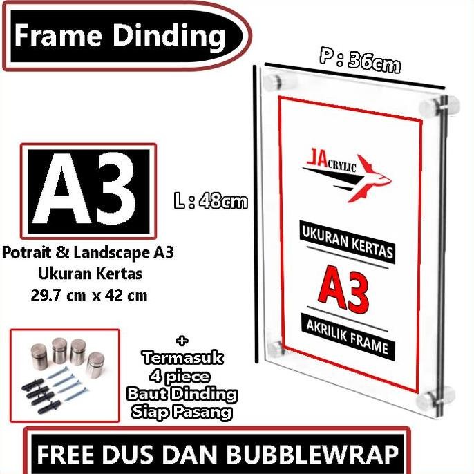 Frame Dinding Akrilik / Display Dinding Akrilik Ukuran A4 / A3 / A2