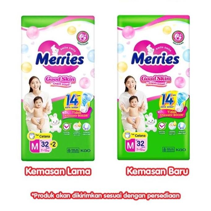 Ready Stock Termurah Merries Good Skin M34 L30 Merries M32+2 L 28+2 Standar Popok Bayi Katun
