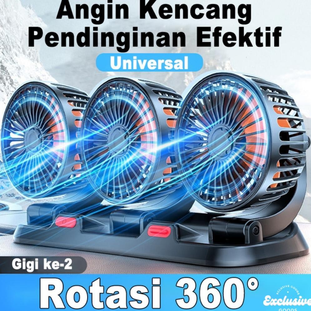 [XGoods] Kipas Angin Mobil 3 Kepala 12/24V Kipas Pendingin Truck USB Dashboard Rotasi 360 Fan Car Co