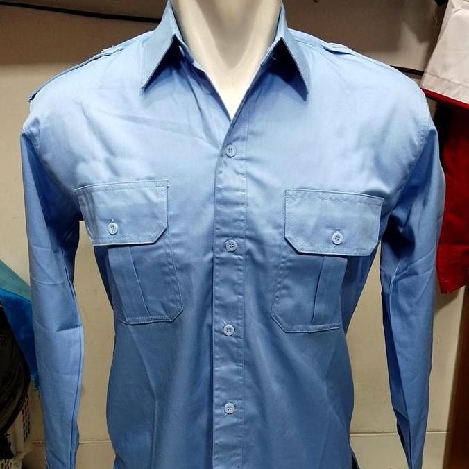 Tersedia Kemeja Polos Seragam Polos Biru Muda PDH Lengan Panjang Pria