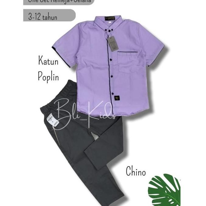 Tersedia One set kemeja anak laki-laki dan celana chino usia 3-12 thn