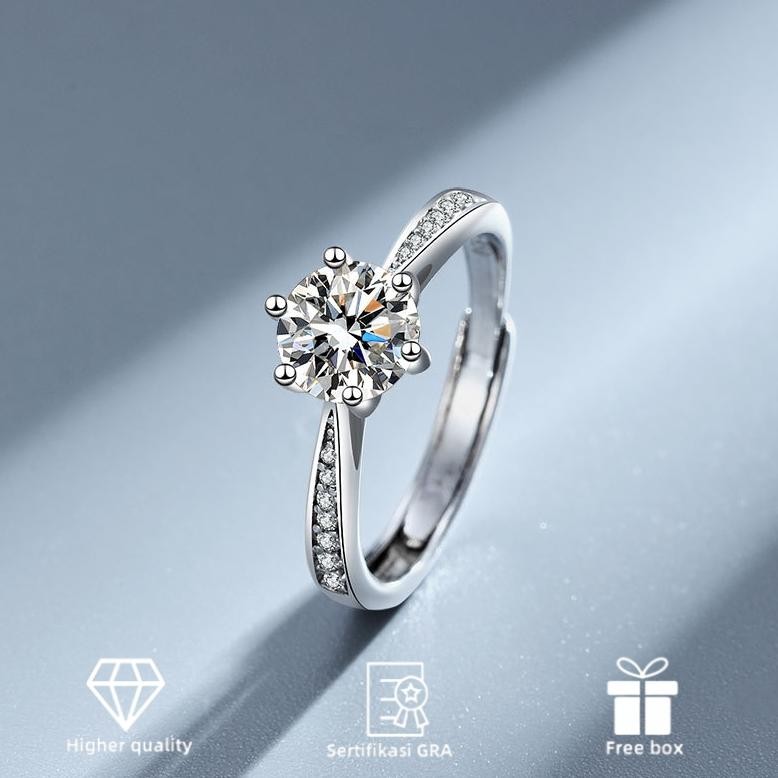 Cincin Wanita adjust Cincin Berlian Moissanite gra ori Cincin perak anti korosi pudar Free box AST