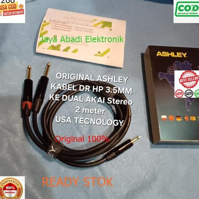 P266 ORIGINAL KABEL AUDIO ASHLEY ASLEY USA 3.5 MM TO AKAI AKAY STEREO 6.5 MM MINI 2 METER 2M ASLI CA