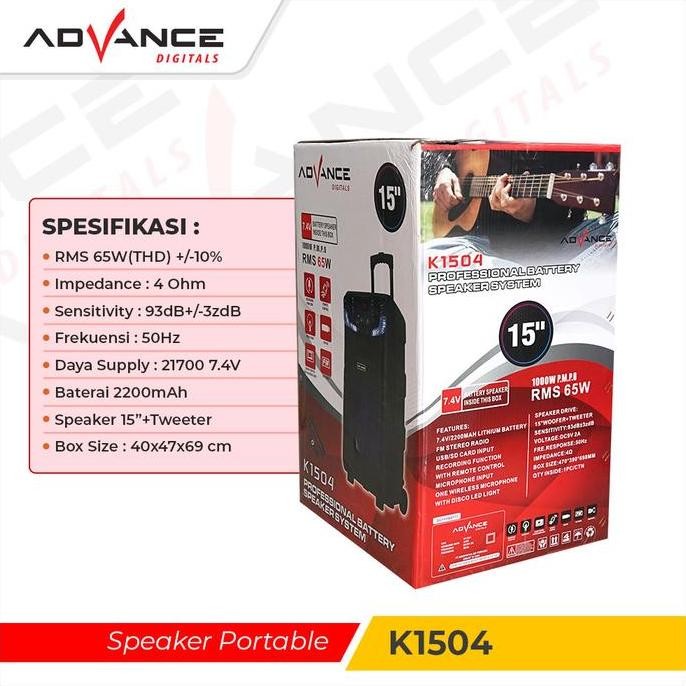 Murah Advance K-1504 Speaker Led Meeting Bluetooth Salon Subwoofer Aktif Ukuran 15" Inch Gratis 1 Mi