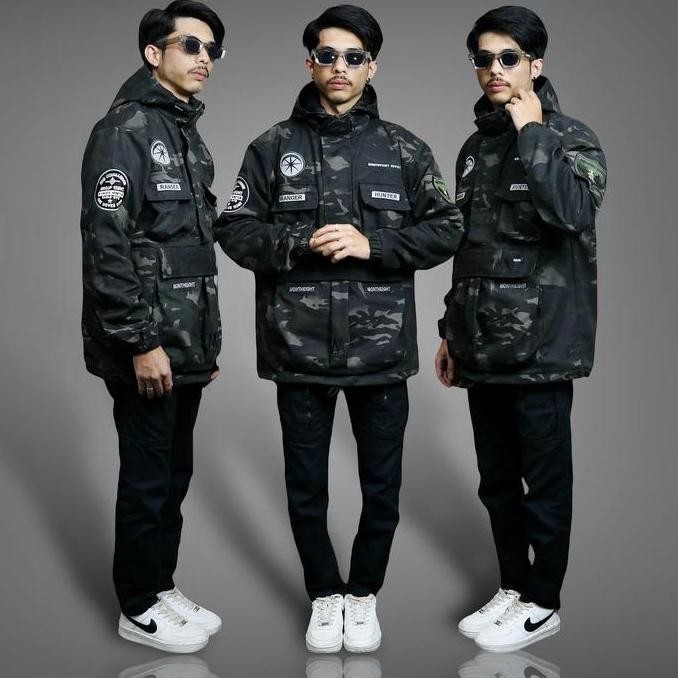 Tersedia Jaket Cagoule Loreng Army Camo Montheight BGSR - Bahan Kanvas, Zipper Resleting, Saku Dalam