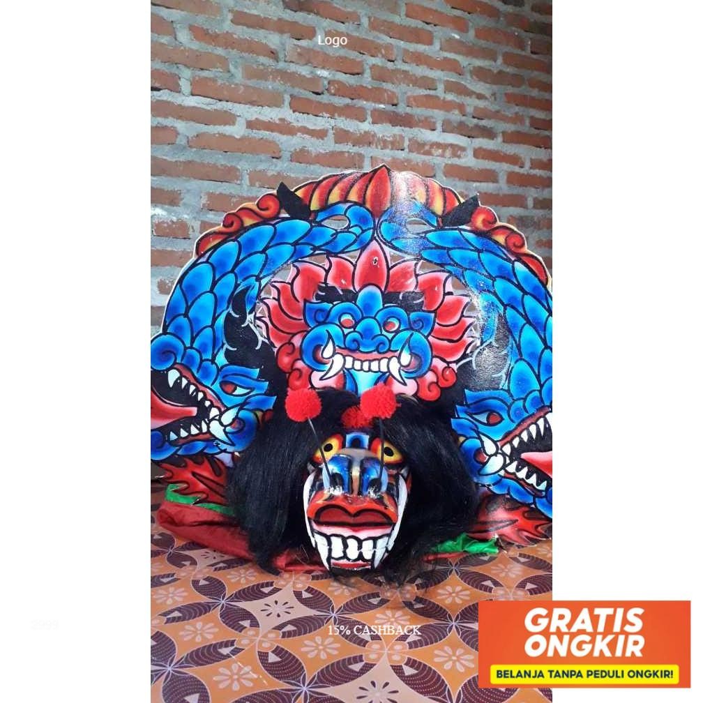 New Barongan | Barongan Barongan Telon Biru Full Kayu Waru Ukuran 4 Ukir Alus **