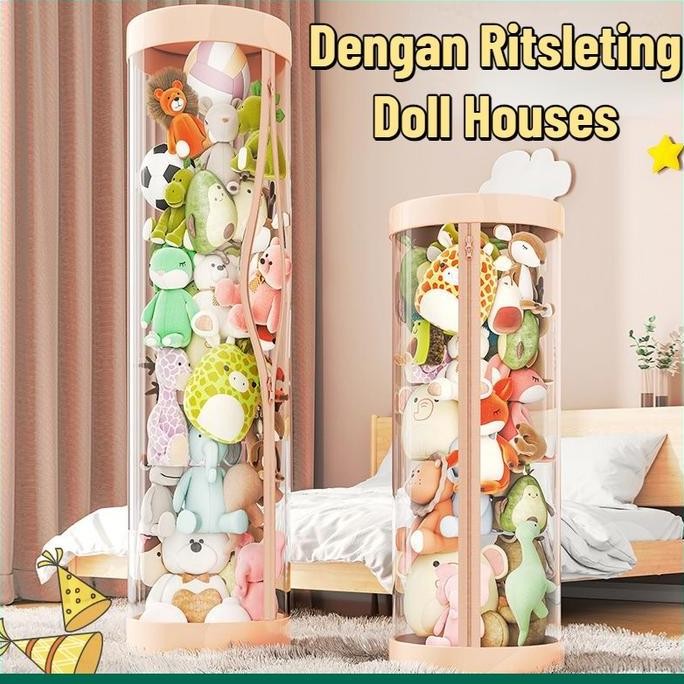 

Terlaris Doll Storage Bucket / Mainan Mewah Penyimpanan Artefak / Dengan Ritsleting Silinder Transparan Anak Boneka Wadah Organizing Box