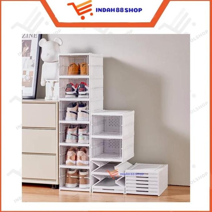 

Terlaris Rak Kotak Sepatu Lipat Anti Debu / Lemari Kotak Multifungsi Susun Portable/ Shoe Box Plastik