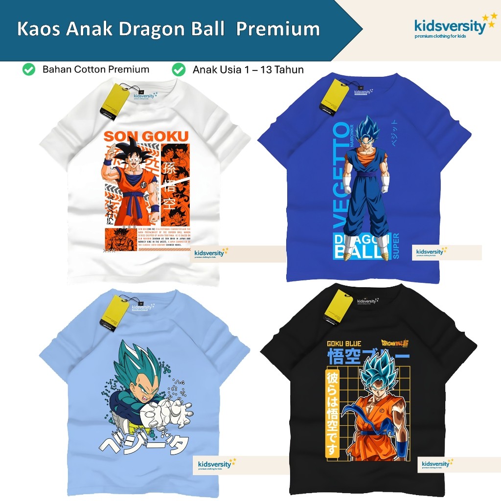 Kaos Anak Dragon Ball Dragonball Baju Premium Laki-laki Perempuan Cotton