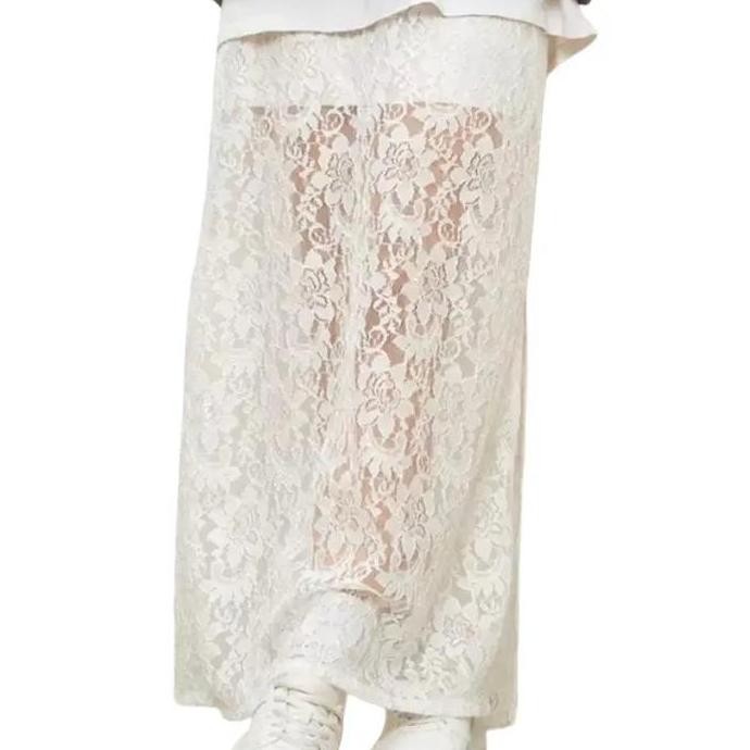 Tersedia Lace skirt panjang wanita rok lace wanita rok broklat terawang A line Motif Bunga Maxi Cewe