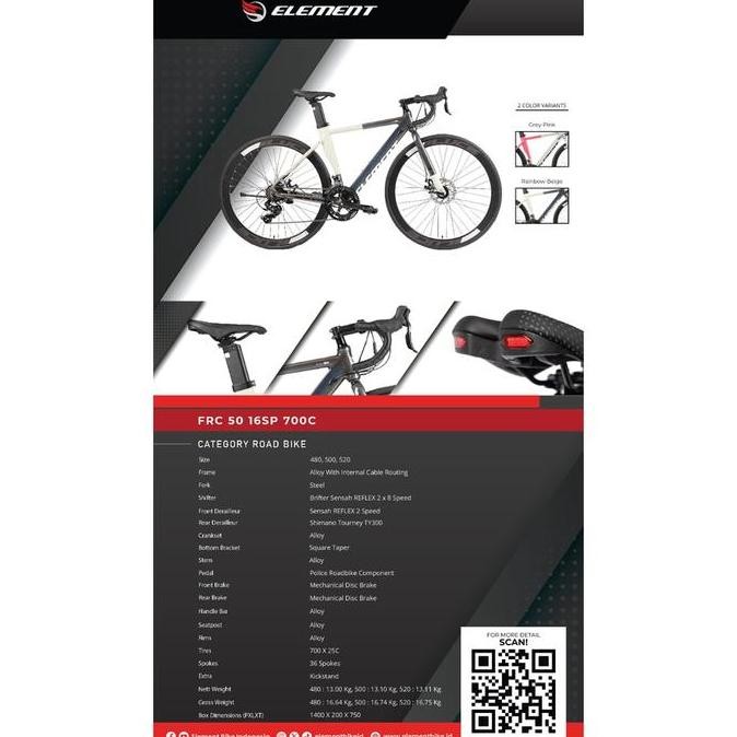TERBARU - ELEMENT ROAD BIKE FRC 52 Sepeda balap 2x9 shimano sora crank hollowtec