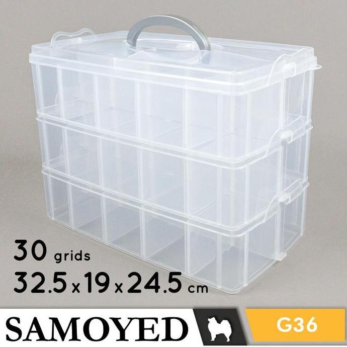 

Terlaris Tempat / Kotak Plastik Penyimpanan Serba Guna 3 Lapis 30 Sekat / Grids / Plastic Storage / Container / Organizer Box Samoyed Stbx-G36 (Aksesoris / Pernak-Pernik / Kosmetik / Perhiasan / Alat Tulis / Perlengkapan / Peralatan Seni / Gambar / Lukis