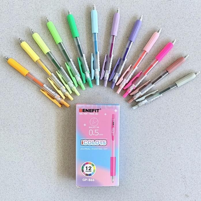 

Gel Pen / Pulpen Gel 0.5mm BENEFIT ICOLORS clip GP-866 12 warna (1 Pack 12Pcs)