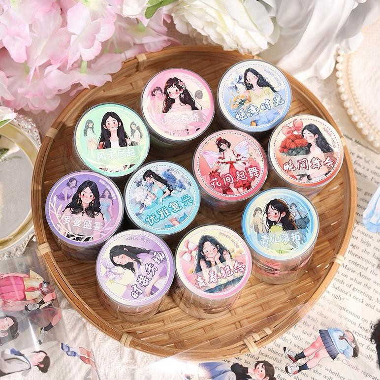 

(2AB) washi tape selotip TRANSPARAN character karakter kartun anime perempuan journaling AST