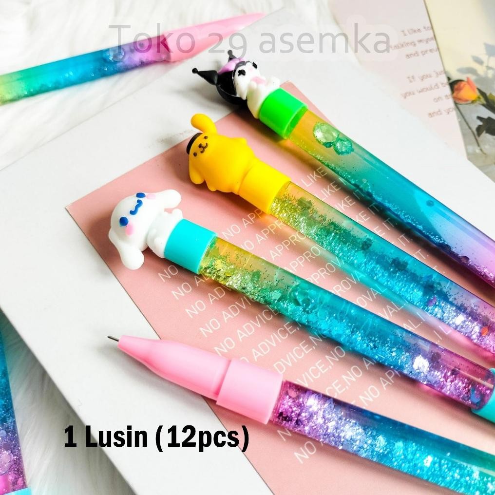 

12PCS SELUSIN PEN GLITTER SANRIO PULPEN KARAKTER UNIK MURAH PULPEN PENA BOLPEN ALAT TULIS BOLPOIN