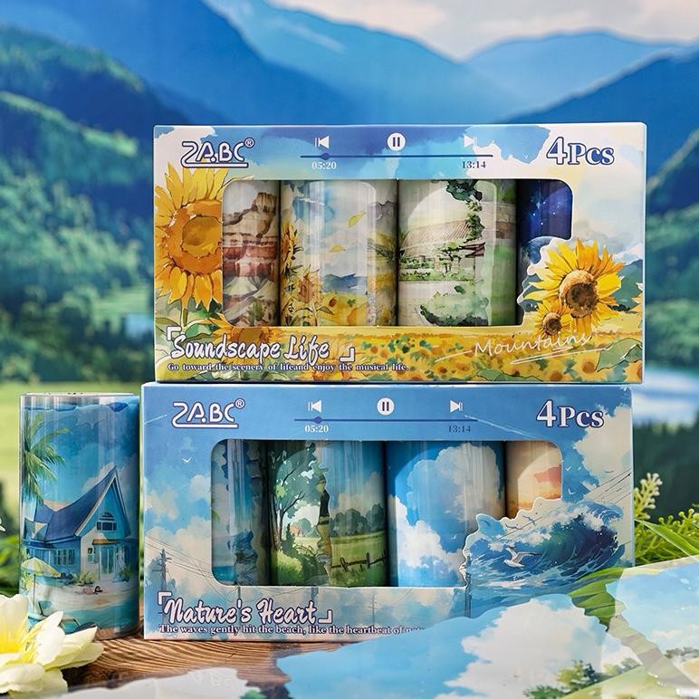 

Washi tape set PET pemandangan alam scenery padang bunga langit pantai beach sky blue sunset AST