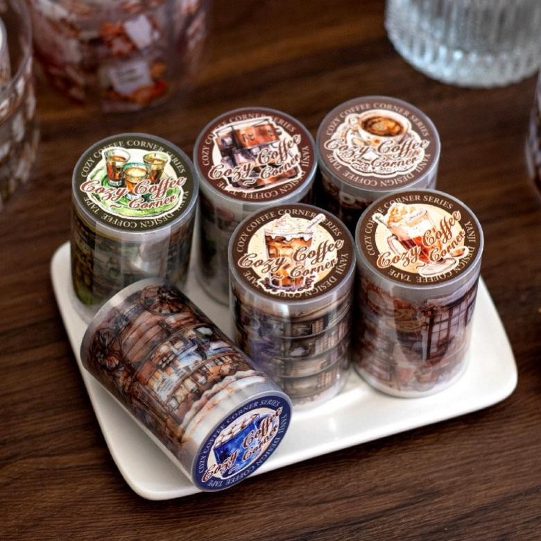 

(1FG) washi tape selotip transparan kiss cut toko cafe coffee roti kopi perabot furniture bread store AST