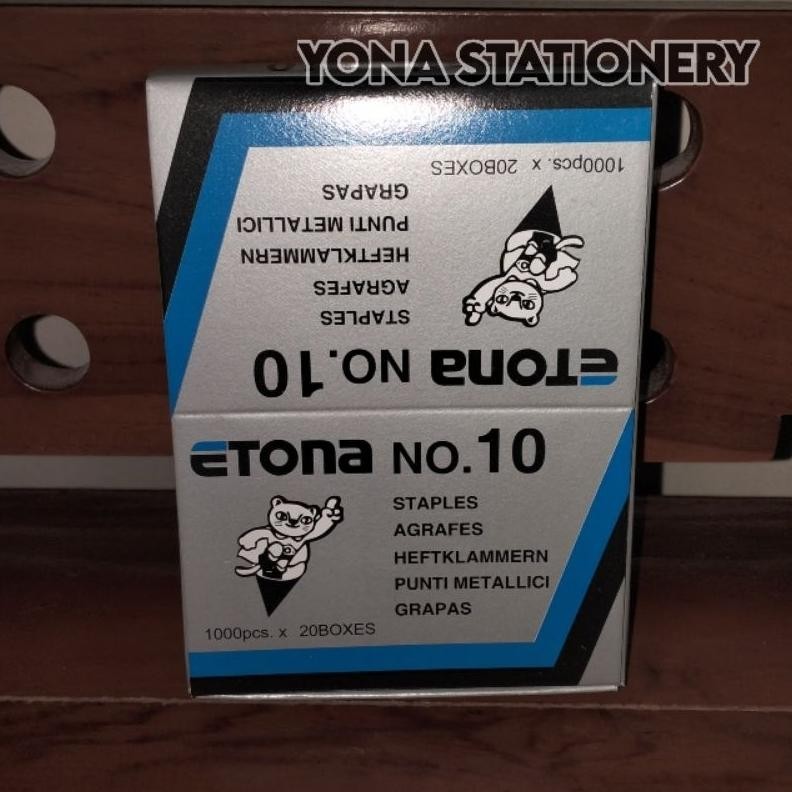 

Isi Staples Etona No.10 | 1 Pak: 20 Kotak Kecil | 1000 pcs x 20 Boxes AST