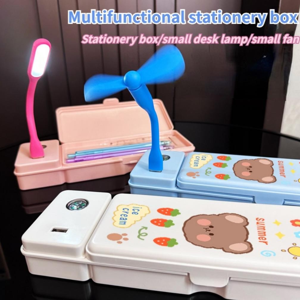 

3 IN 1 Kotak Pensil Multifungsi Kotak Alat Tulis stationery Case Kotak Pensil Kipas Angin Lampu Meja Kecil Kotak Penyimpanan Perlengkapan Belajar AST