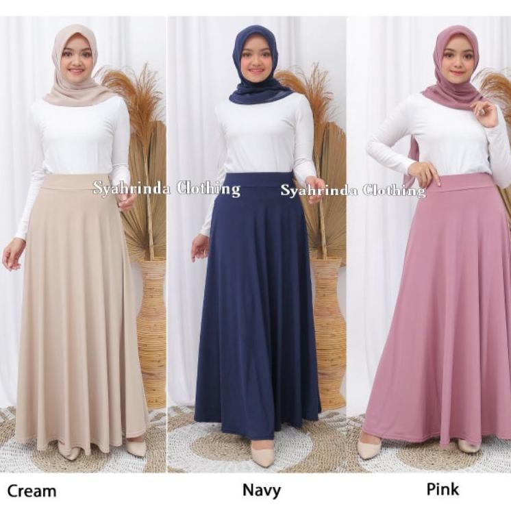 Rok Panjang Payung Polos Lebar Wanita Jersey Rok Lebar Hitam Bawahan Wanita