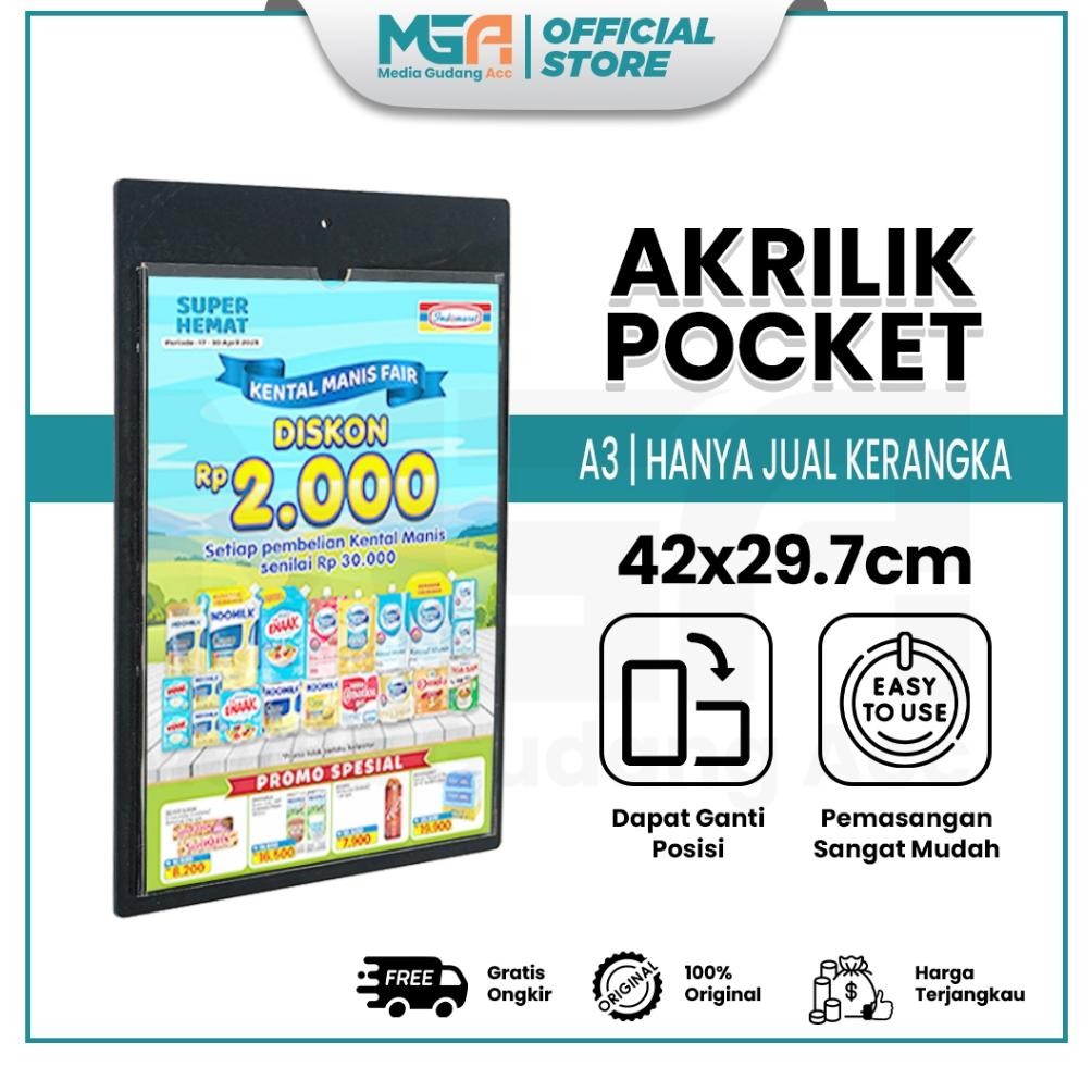 

Akrilik Pocket A3 2mm Hitam / Tempat Poster Tempel Dinding Akrilik - Sign Holder untuk Display Poster Marketing dan Promosi AST
