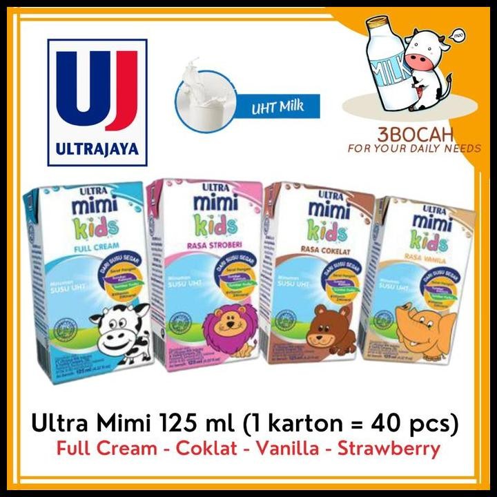 

Terlaris Susu Ultra Mimi 40 Pcs 125Ml - Full Cream/Coklat/Stroberi.Expired Lama Good Quality
